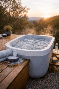 cold exposure boost metabolism ice plunge tub setup outdoor wellness
