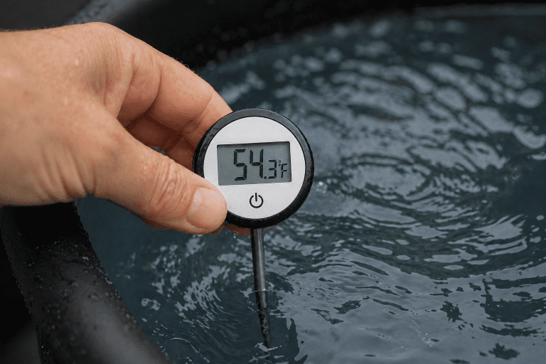 safe ice bath temperature guide therrmometer in ice bath