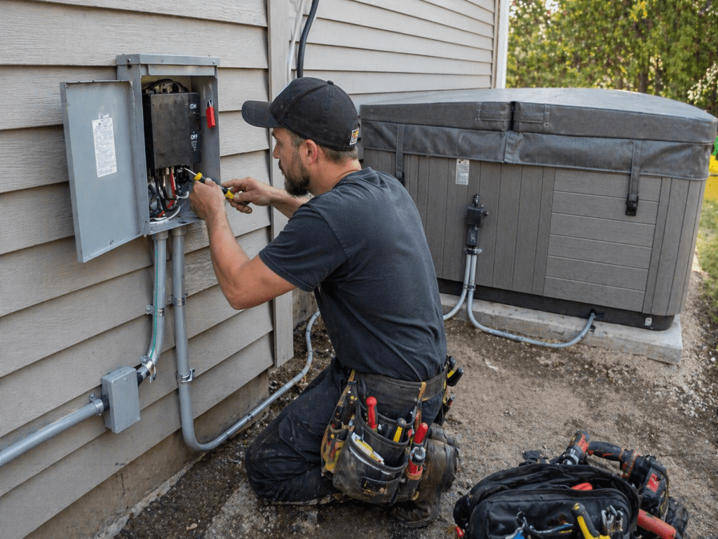  plug and play vs 240V hot tub installation comparison in backyard 