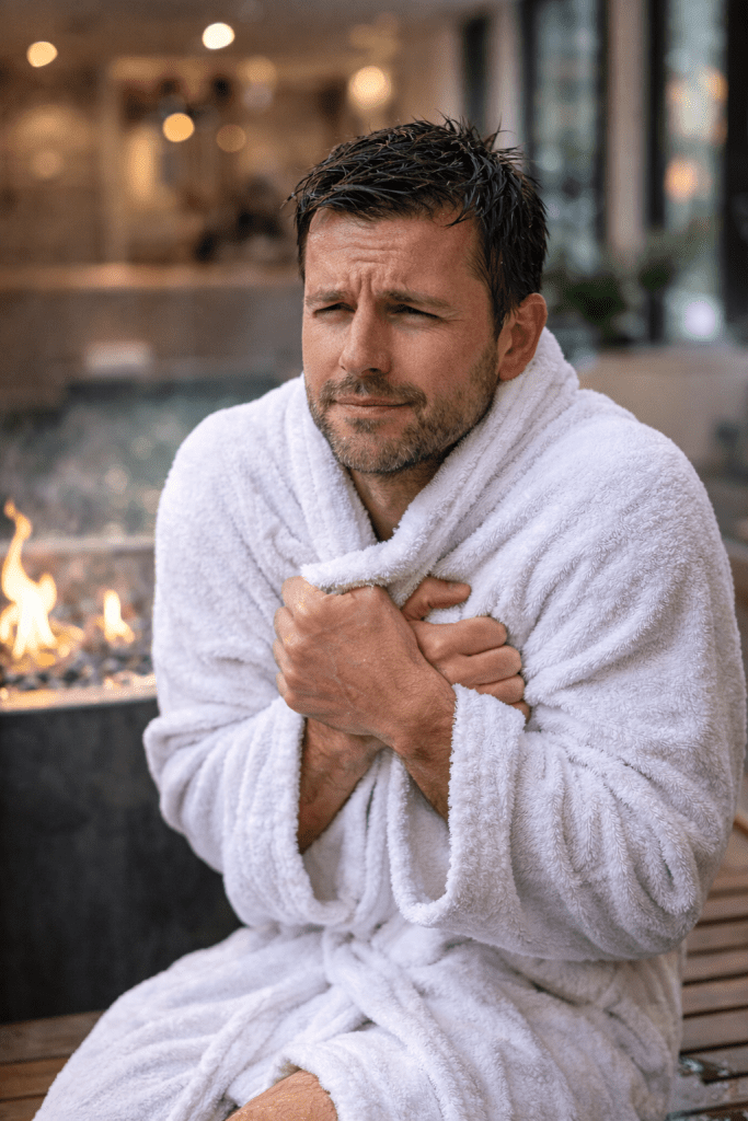 cold plunge vs cold shower man recovering after cold water immersion