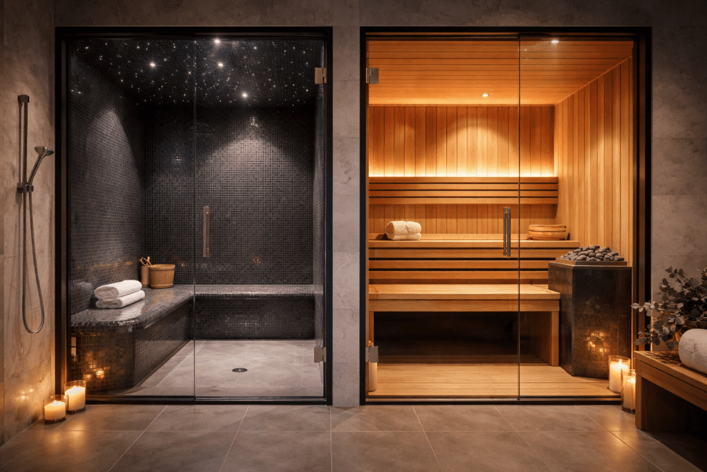 steam room vs dry sauna heat comparison at home