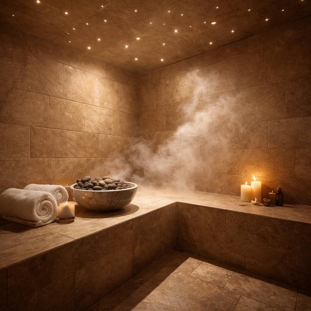 Do Steam room burn calories- steam rising in warm steam room