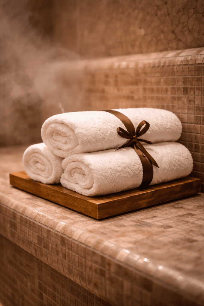 [IMAGE 3] Alt text: steam room for stress relief home wellness session