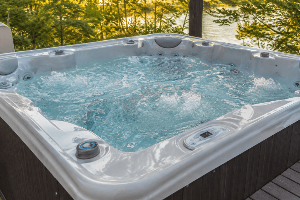 clear hot tub water with visible jets running]