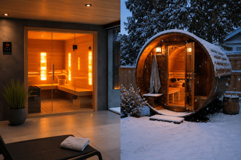 indoor vs outdoor sauna heating time