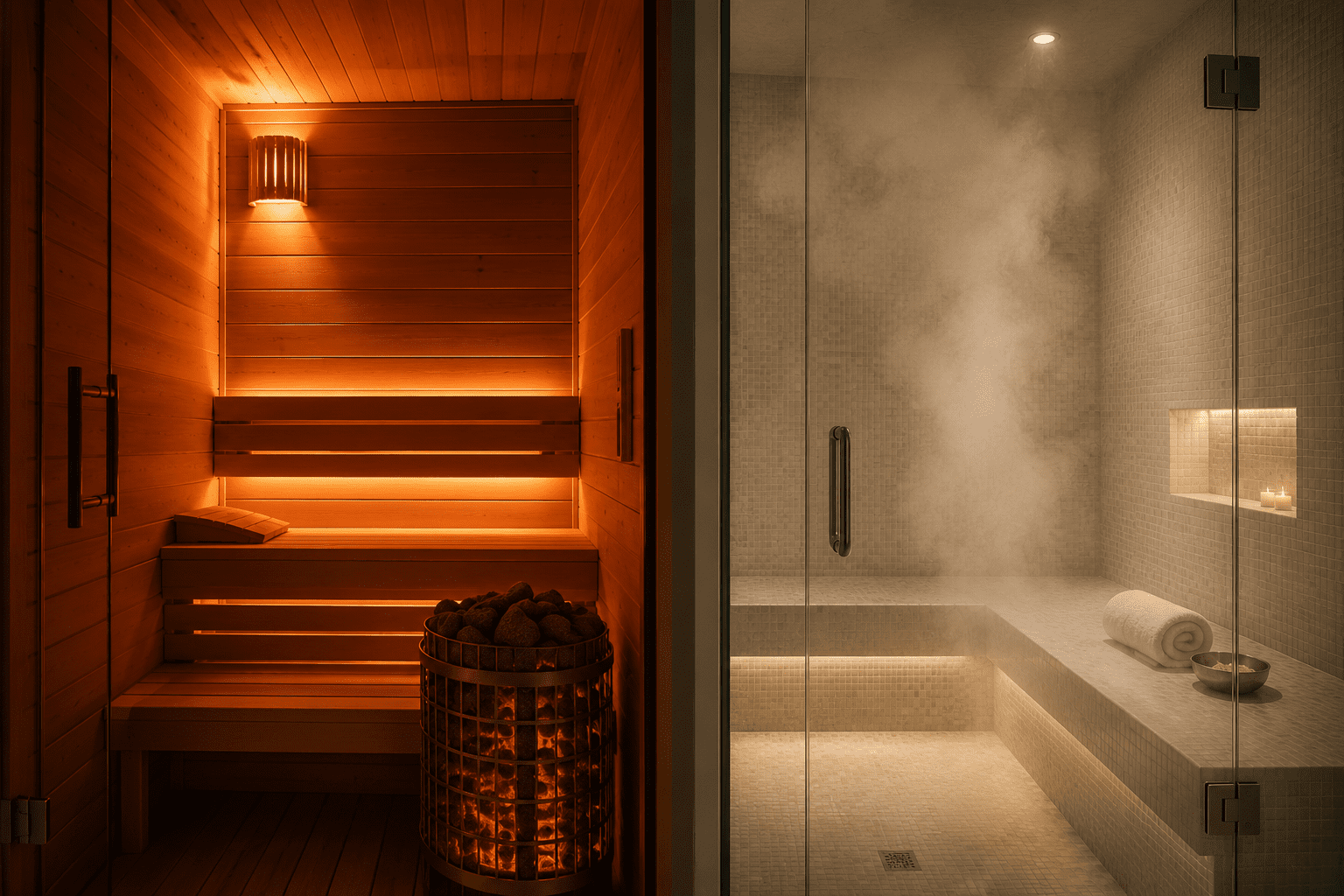 steam room vs sauna energy costs side by side home setup
