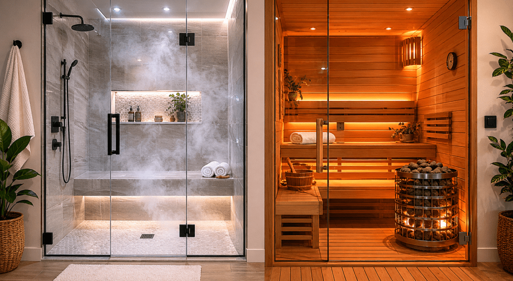 steam room vs sauna installation side by side comparison