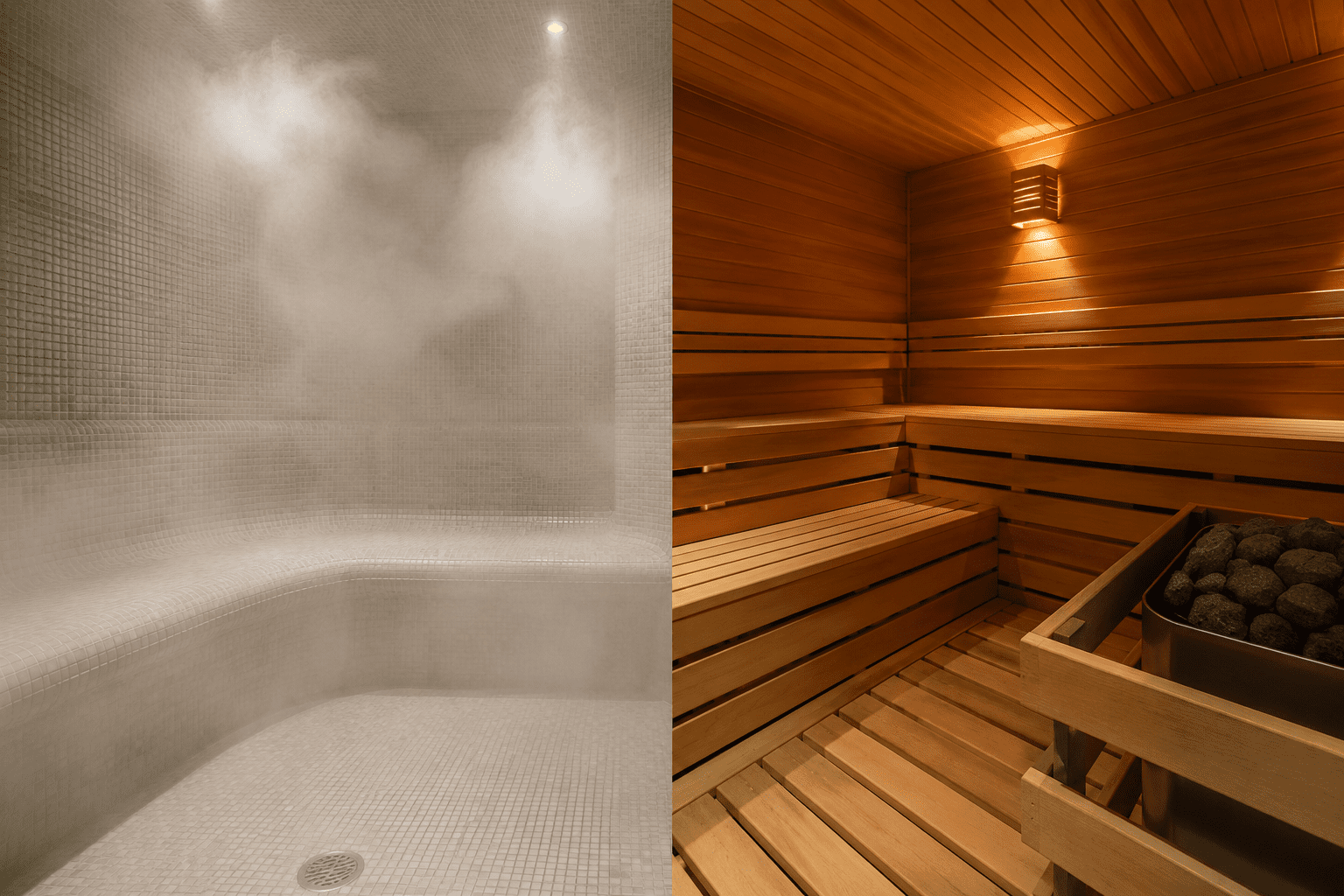 steam room vs sauna safety comparison showing two wellness environments