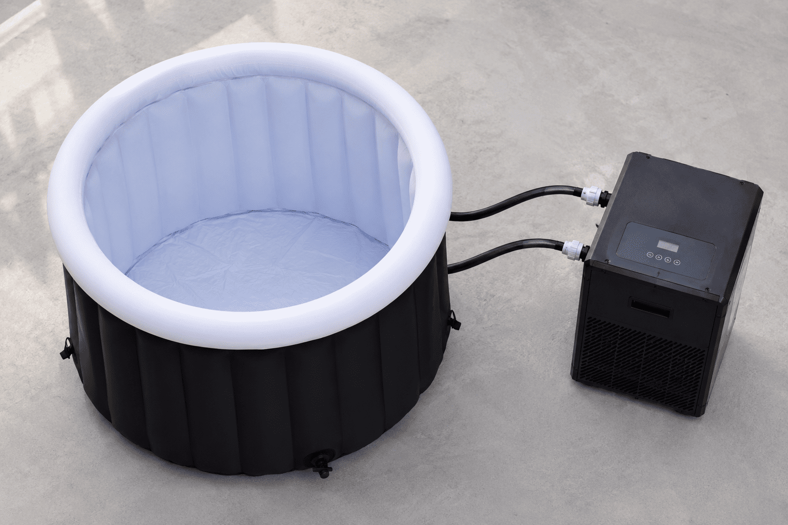 inflatable vs chiller ice bath comparison outdoor setup
