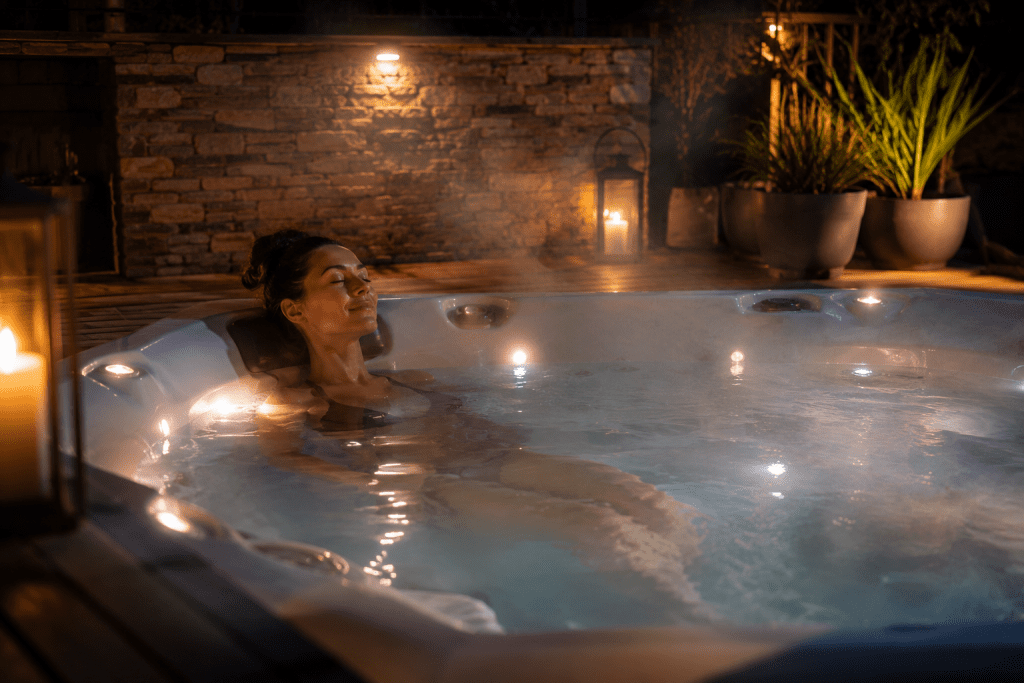  a relaxed evening hot tub scene with clear water Hot Tub Vacuum