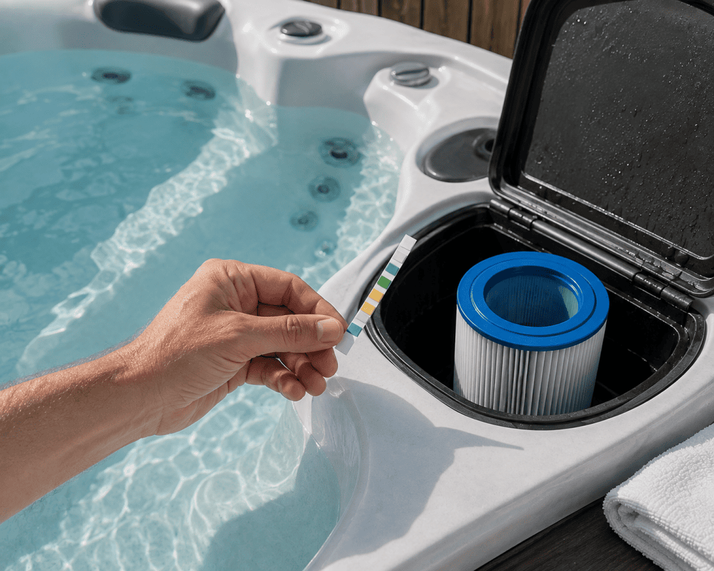 hot tub water testing and filter maintenance